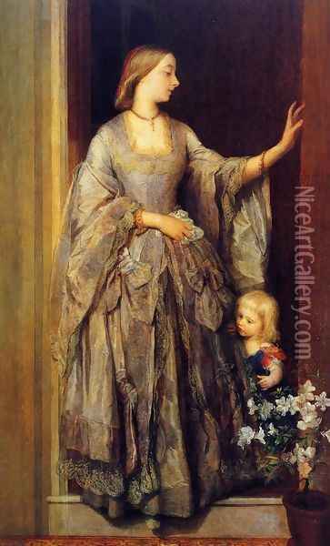 Lady Margaret Beaumont and her Daughter Oil Painting - George Frederick Watts