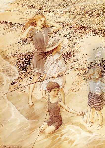 Children By The Sea Oil Painting - Arthur Rackham