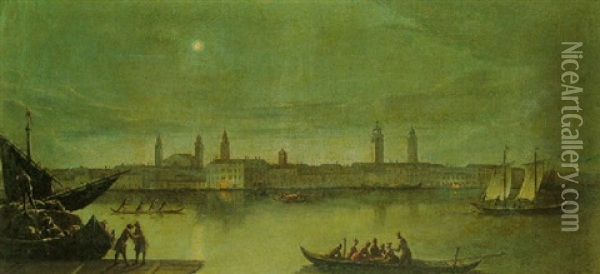 View On The Venetian Lagoon Oil Painting - Pietro Bellotti