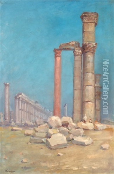 Scenery With Ancient Ruins Oil Painting - Eugen (Cean) Voinescu