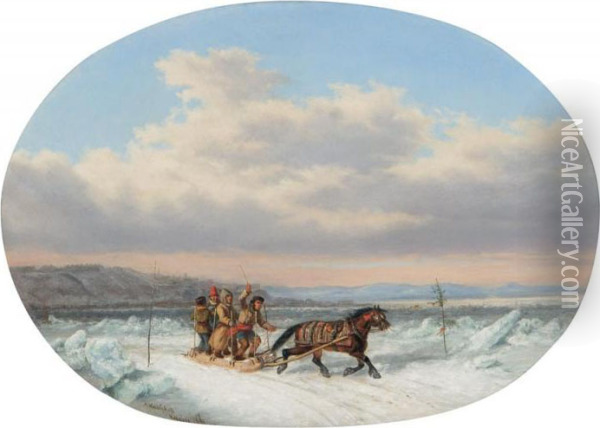 Crossing The Ice At Quebec Oil Painting - Cornelius Krieghoff