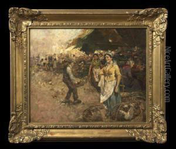 Gypsy Woman At An Open Air Market Oil Painting - W. Emery Vizkelety
