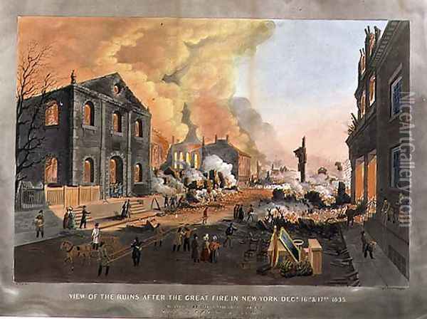 View of the Ruins after the the Great Fire in New York, December 16th-17th 1835 Oil Painting - Nicolino Calyo