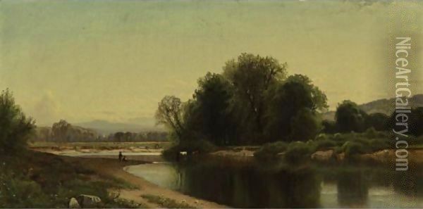 Fishing On The River Oil Painting - Alfred Thompson Bricher