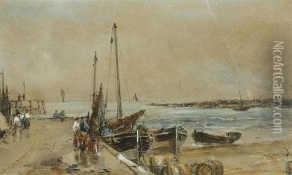 Schiffe Im Hafen. Oil Painting - Thomas Bush Hardy