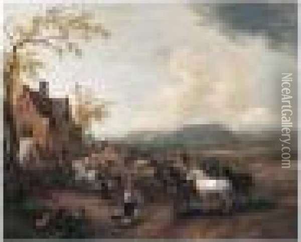 Landscape With A Village Fair Oil Painting - Pieter Wouwermans or Wouwerman