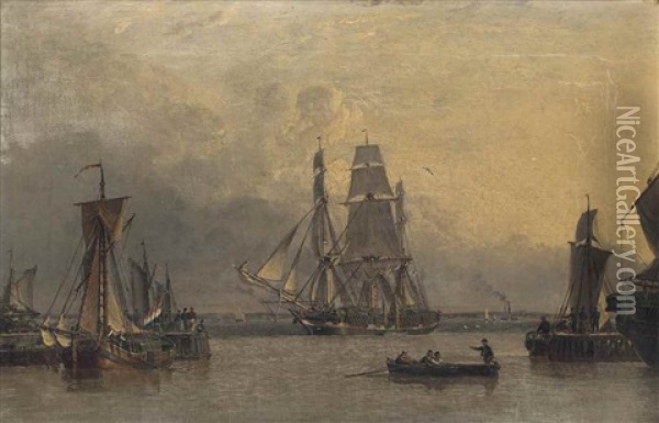 The William Lee Arriving At The Humber Dock Basin, Hull, On Her Return From Calcutta, 22nd January 1839 Oil Painting - John Ward Of Hull
