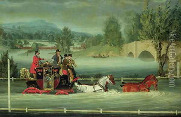 A Royal Mail Coach on a flooded road Oil Painting - James Pollard