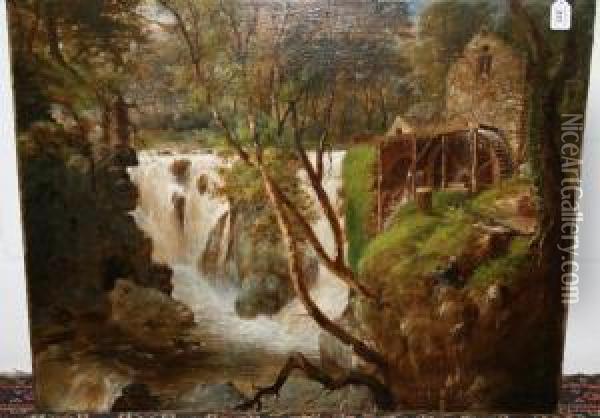 View Of Machno Falls And Pandy Mill Oil Painting - B.B. Wadham