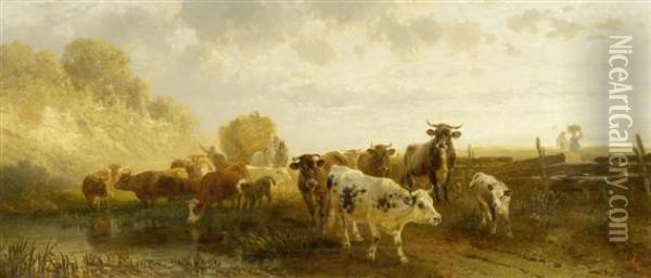 The Evening Oil Painting - Friedrich Johann Voltz