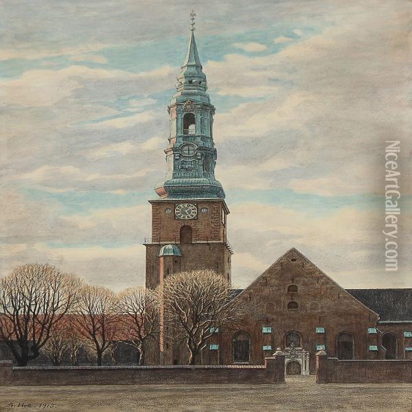 St. Petri Church, Copenhagen. Oil Painting - Axel Hou