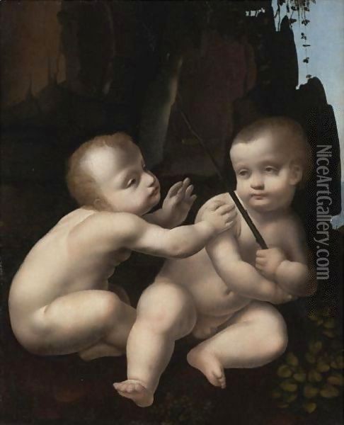 The Christ Child With The Infant St. John The Baptist Oil Painting - Marco D'Oggiono