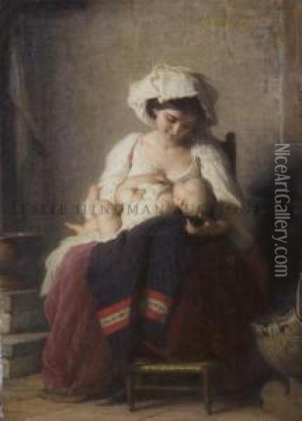 Mother And Child Oil Painting - Jacques Alfred Van Muyden