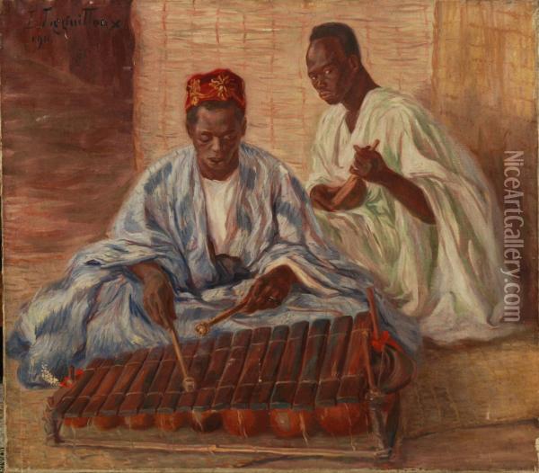 Suonatori Africani Oil Painting - Raphael-Leon Le Guilloux
