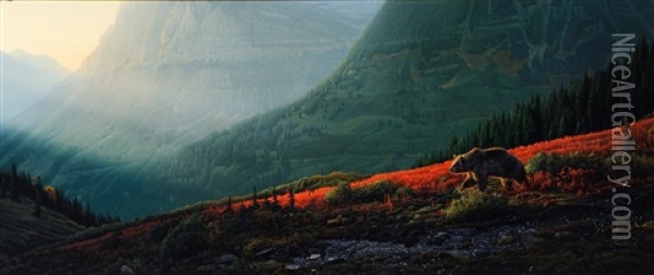 Crimson Cascade Oil Painting - Daniel Smith