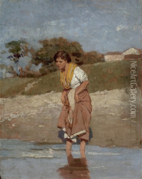 Junges Madchen Im Wasser Stehend Oil Painting - Eugen von Blaas