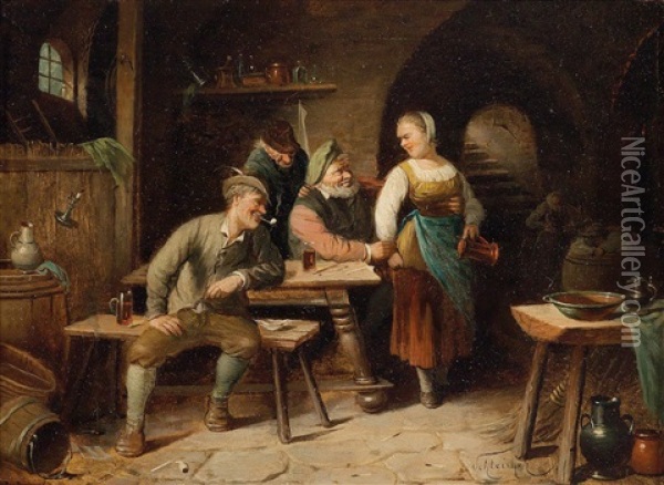Gentlemen In The Tavern Oil Painting - Carl Schleicher