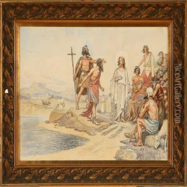 Jesus Preaches Oil Painting - Karl Frederik Hansen-Reistrup