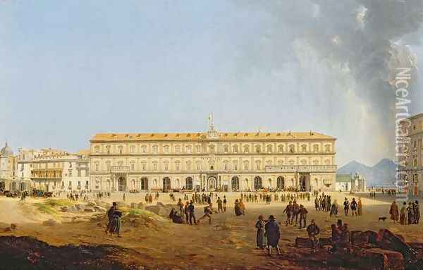 View of the Palazzo Reale, Naples Oil Painting - Josef Rebell