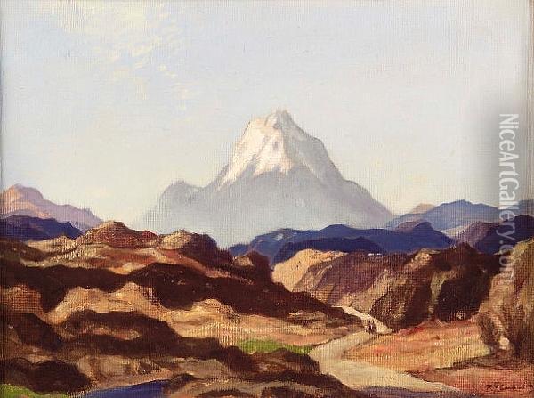 A Snow-capped Peak Oil Painting - David Young Cameron