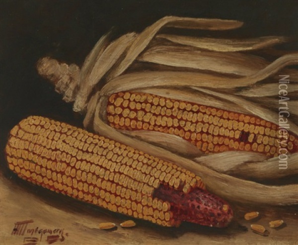A Still Life Of Corn Oil Painting - Alfred Montgomery