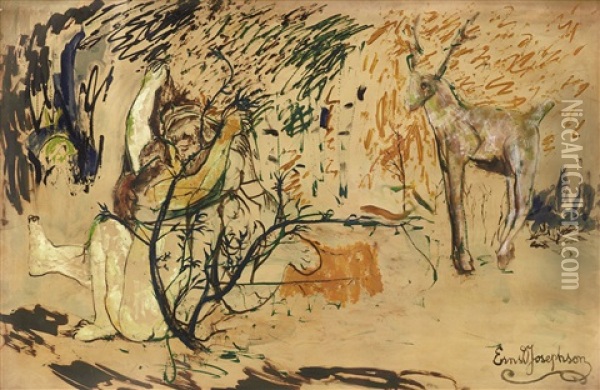 Diana Och Akteon - Den Fortrollade Skogen Oil Painting - Ernst Josephson