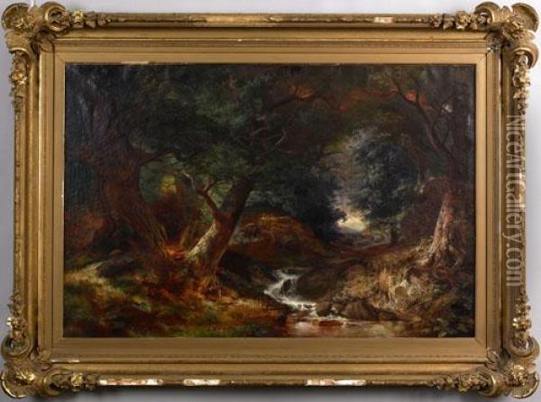Wooded Landscape With Stream Oil Painting - Francis Daniel Devlan
