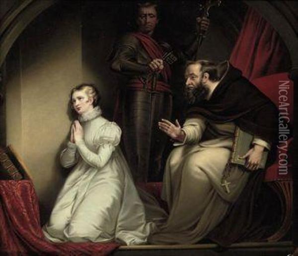 Fecknam's Interview With Lady Jane Grey In The Tower Oil Painting - Henry Pierce Bone