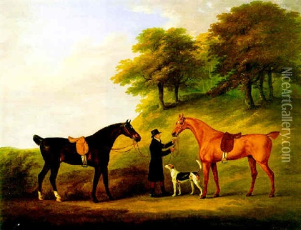 A Gentleman With Two Hunters Oil Painting - John Nost Sartorius