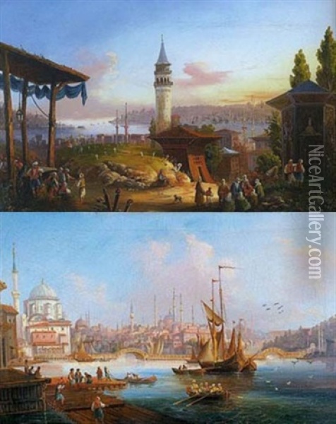 Vue D'istanbul (+ Similar; Pair) Oil Painting - Giuseppe Carelli
