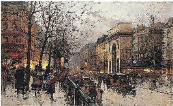 Les Grands Boulevards, Paris Oil Painting - Eugene Galien-Laloue