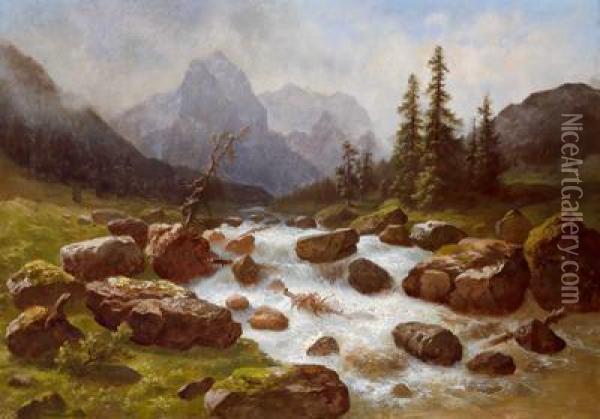 Blick Auf Das Wetterhorn In Der Schweiz Oil Painting - Gustav Hausmann