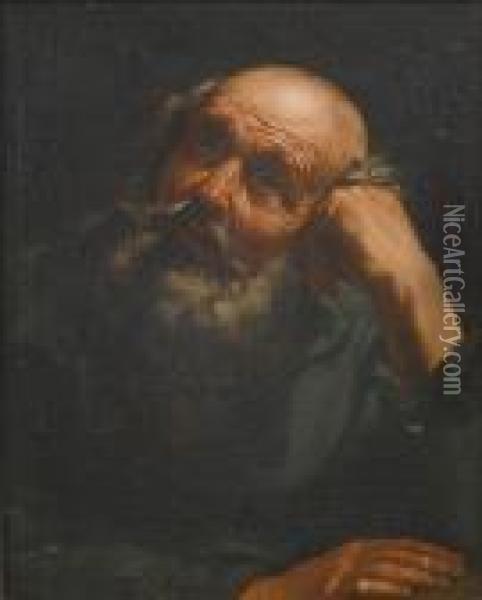 The Head Of An Elderly, Bearded Man Oil Painting - Giacomo Cavedone