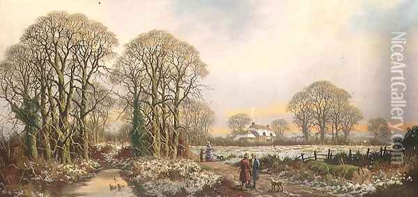 A Rustic Lane at Yuletide Oil Painting - Walter Williams
