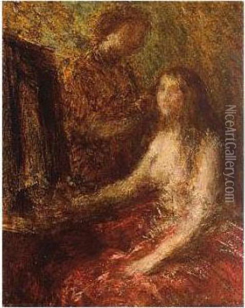 La Toilette, Inscribed With 
Title On The Reverse, Oil On Panel, Unframed, 14.5 X 11.5 Cm.; 5 3/4 X 4
 1/2 In Oil Painting - Ignace Henri Jean Fantin-Latour