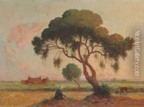 Bretonne assise sous le grand arbre Oil Painting - Ferdinand Loyen Du Puigaudeau