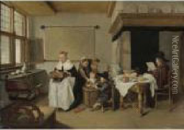 A Domestic Interior With A Family Oil Painting - Quiringh Gerritsz. van Brekelenkam