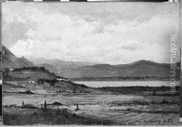 <lago Di Pusiano> 1899 Oil Painting - Lorenzo Delleani