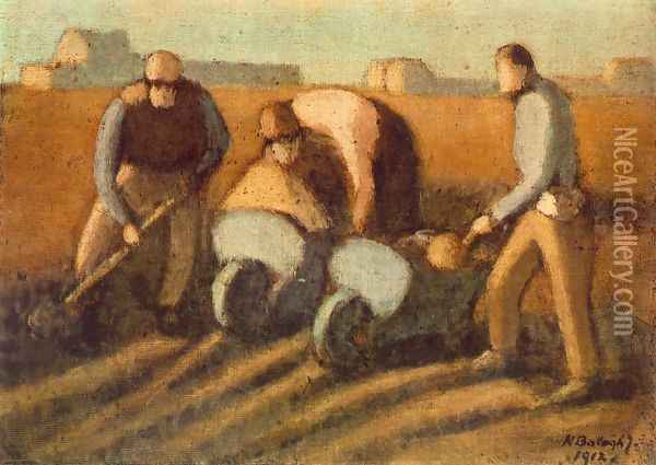 Navvies with Barrow 1912 Oil Painting - Janos Nagy Balogh