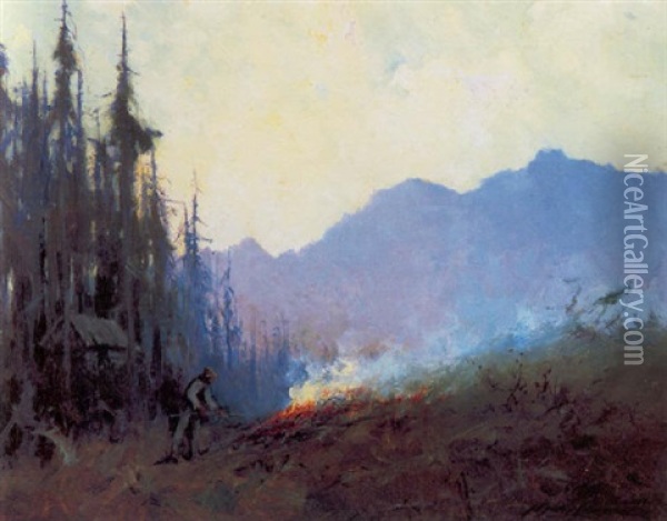 Burning Brush Oil Painting - Sydney Mortimer Laurence