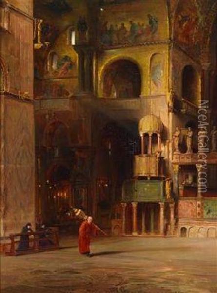 Blick In Das Innere Von San Marco Oil Painting - Alfred Bohm