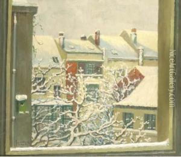 Winter Vanuit Mijn Atelier: View From The Artist's Studio Oil Painting - Jacques Van Wijck