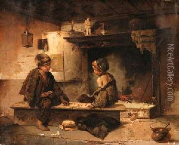 Children Playing Marbles Oil Painting - Domenico Induno
