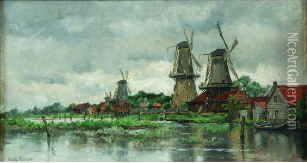  Moulins Et Canaux En Hollande  Oil Painting - Emile Louis Vernier
