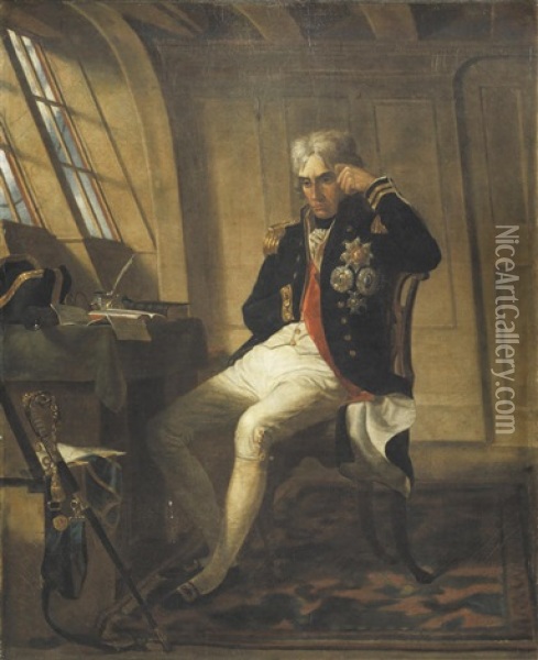 Nelson Meditating In The Cabin Of The Victory Previously To The Battle Of Trafalgar Oil Painting - Charles Lucy