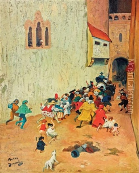 L'entree De Don Quichotte Et Sancho Panca Dans Une Ville Oil Painting - Andre Devambez