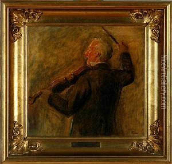 A Man Is Playing The Violin Oil Painting - Julius Exner