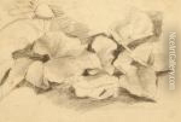 Leaf Study, Pencil, On Laid Paper, With Part Of Anunidentified Watermark, 9x14cm Oil Painting - John Constable