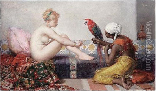 In The Harem Oil Painting - Edouard Charles De Beaumont