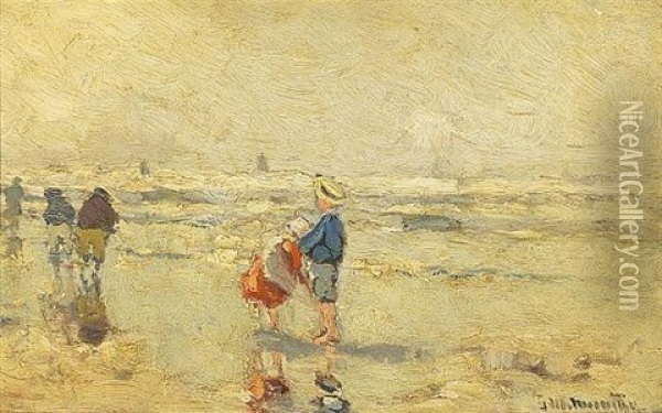 Children Playing On The Beach Oil Painting - Gerhard Arij Ludwig Morgenstjerne Munthe